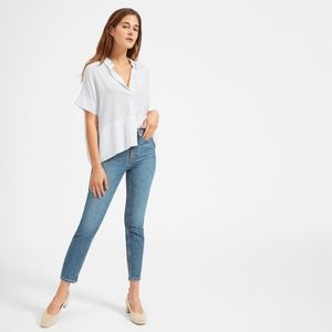 Everlane Women's Silk SS White-Grey Shirt, Size 0